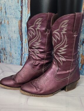 Purple Metallic Embroidered Western Boots